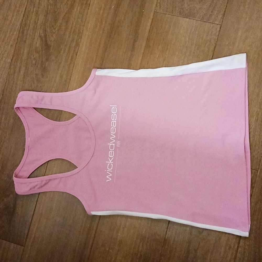 Wicked Weasel NWOT Small Pink and White Tank Top. Racerback. Activewear. Fitted.